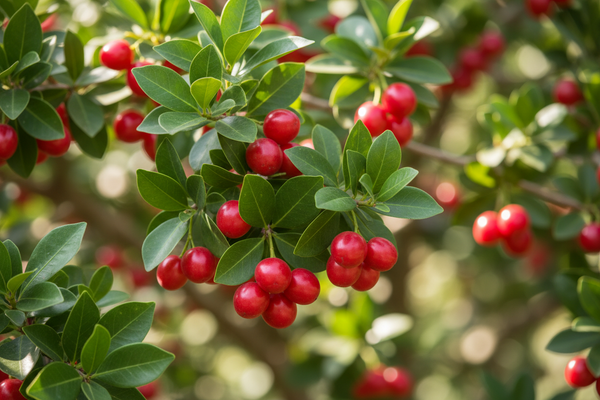 organic acerola on the tree